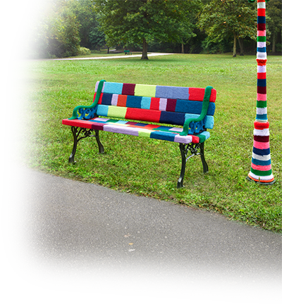 Bench wrapped in yarn