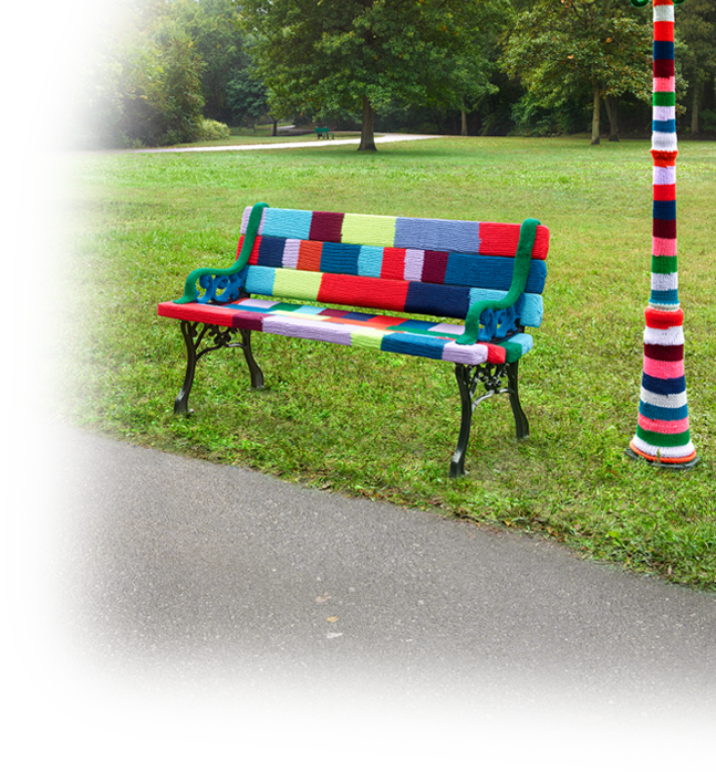 Bench wrapped in yarn