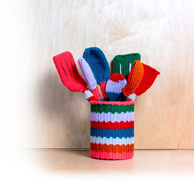 Kitchen utensils wrapped in yarn